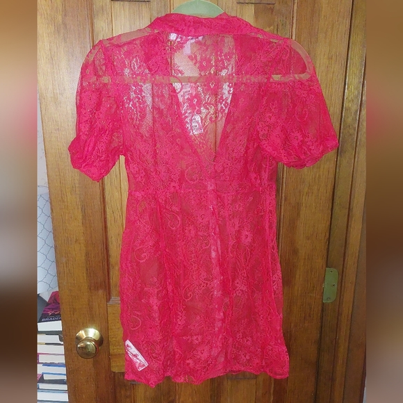 Urban Outfitters Connie Sheer Lace Mini Dress in Bright Red - Picture 6 of 9